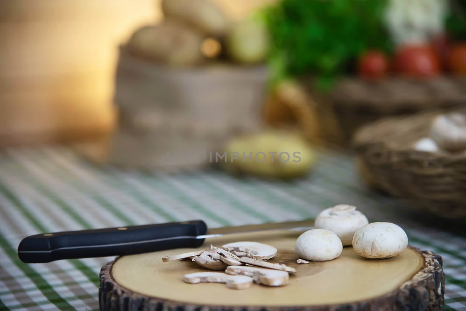 Fresh champignon mushroom vegetable in the kitchen - fresh mushroom vegetable cooking concept