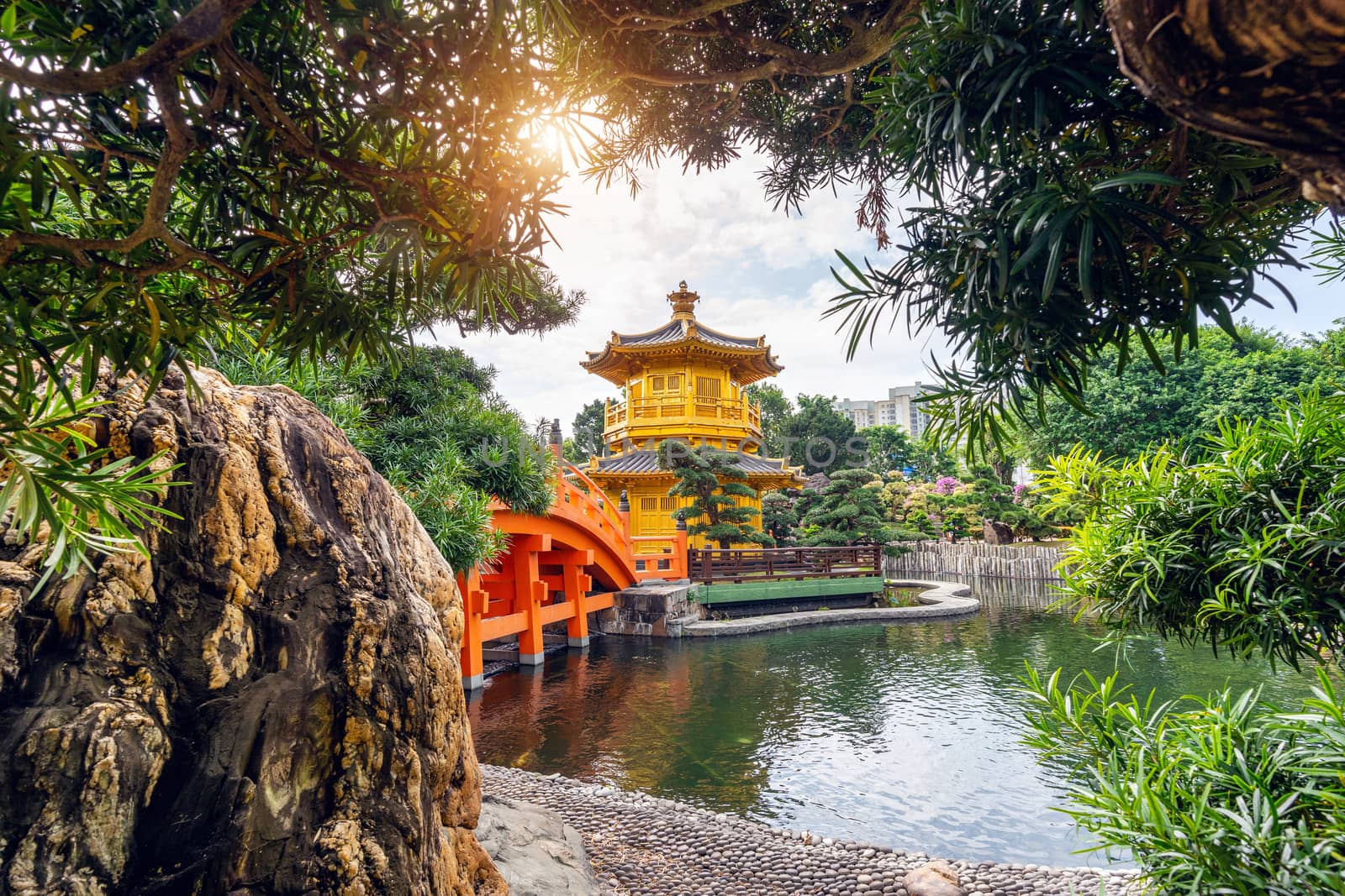 Golden Pavilion in Nan Lian Garden near Chi Lin Nunnery temple, Hong Kong. by gutarphotoghaphy