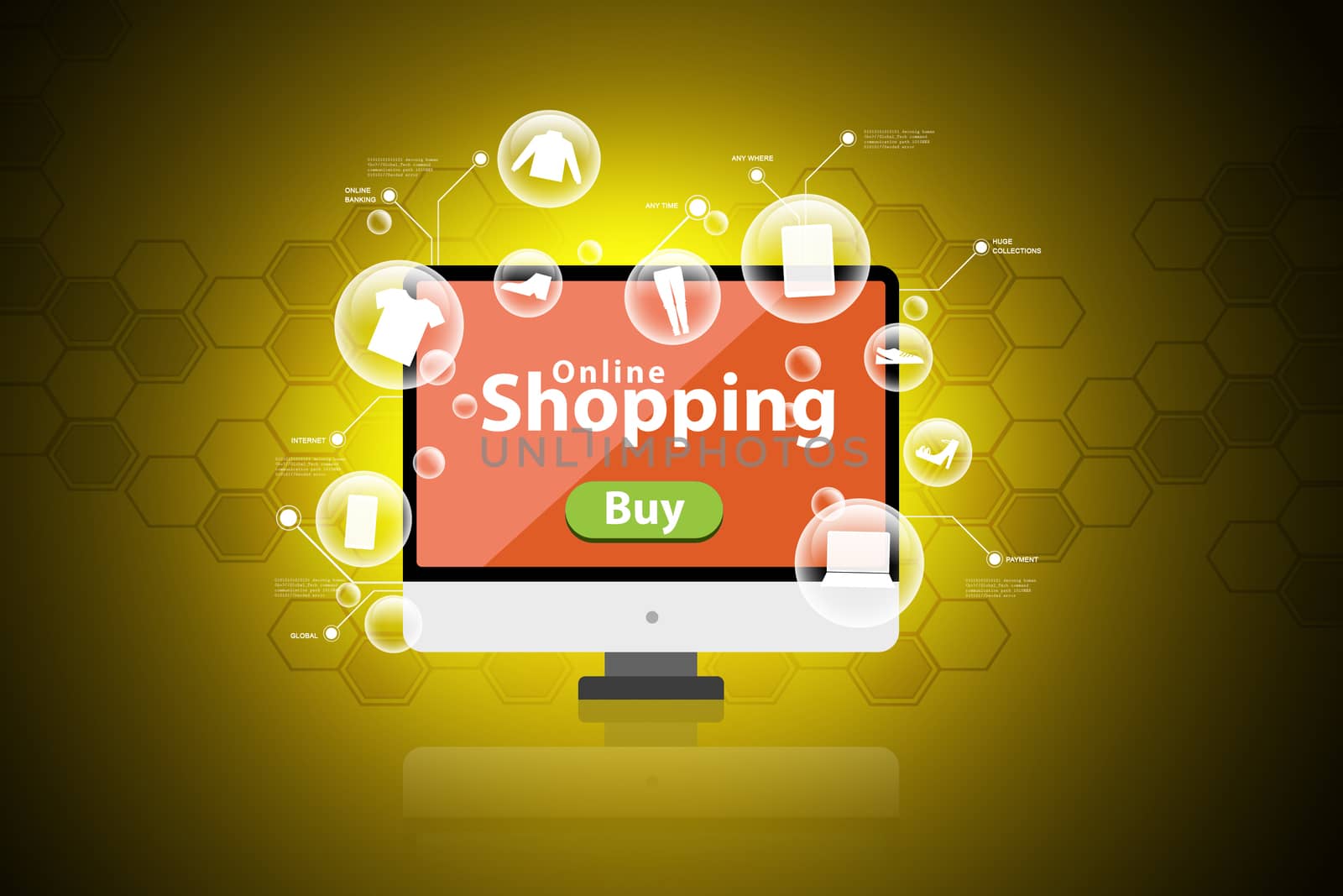 Online shopping concept in color background