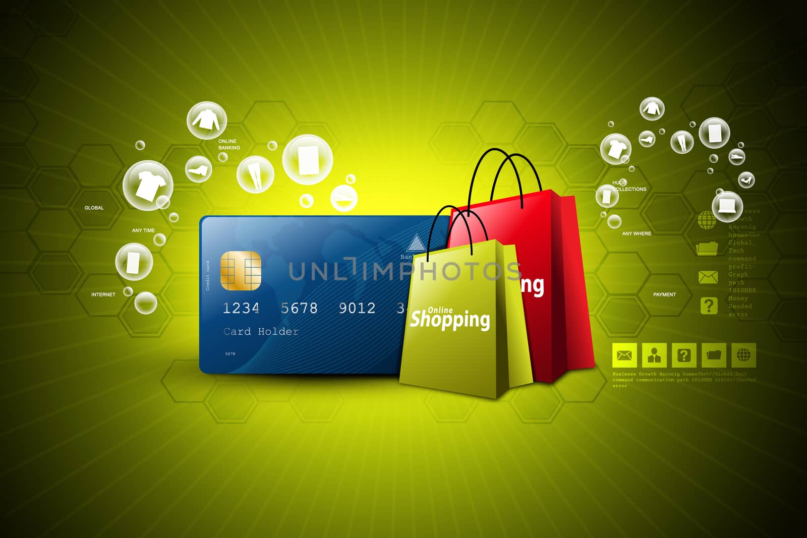 Online shopping concept in color background