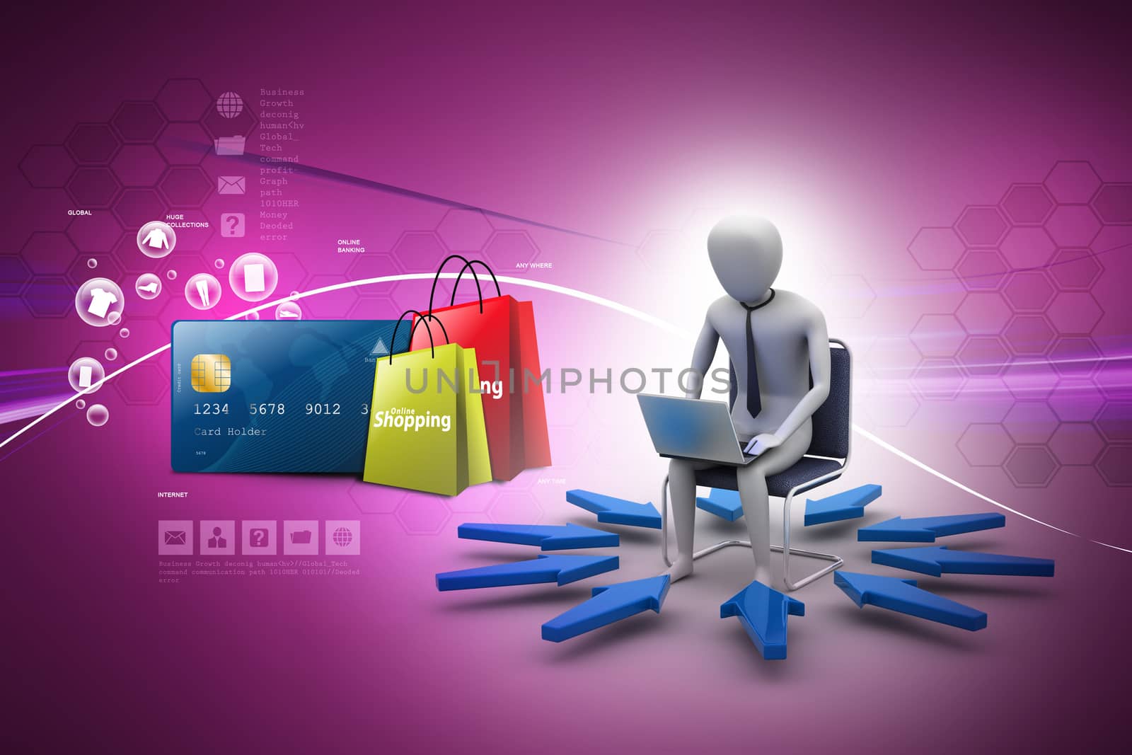 Business man showing Online shopping concept in color background