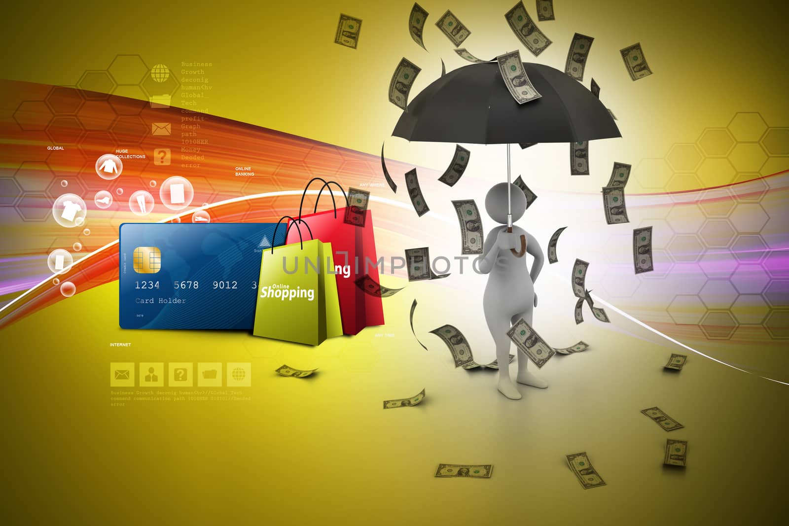 Business man with Online shopping concept in color background