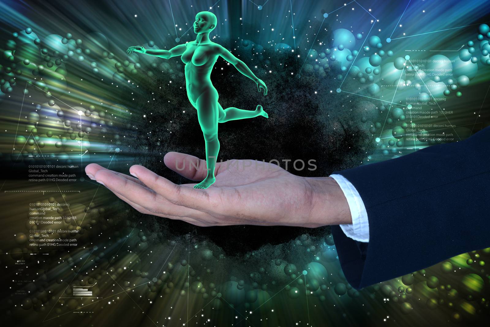 3d woman with yoga steps in the man hand by cuteimage
