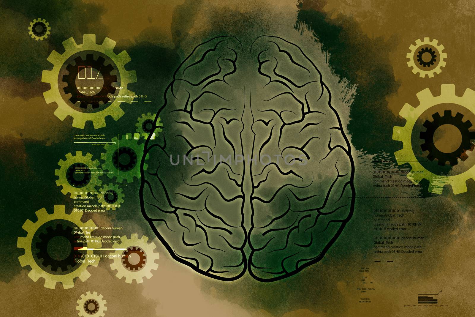 Human brain structure with gear by cuteimage