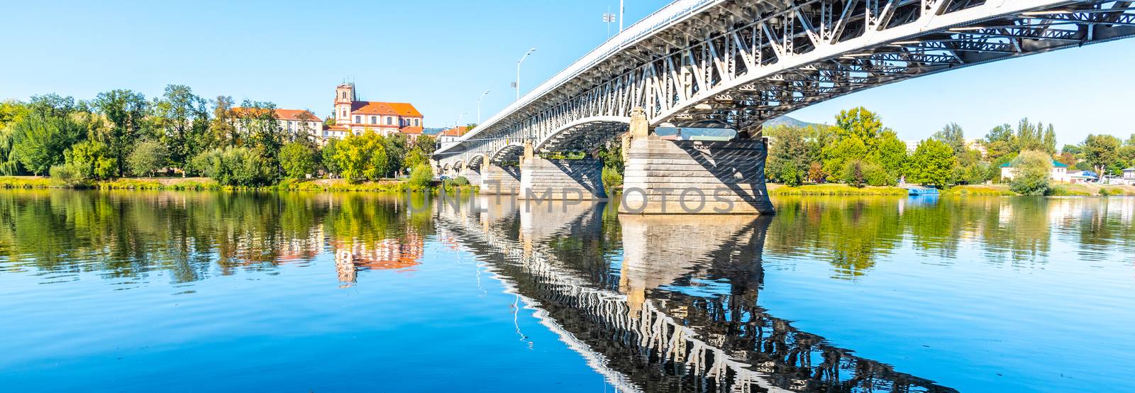 Tyrs Bridge over Labe River in Litomerice on sunny summer day, Czech Republic by pyty