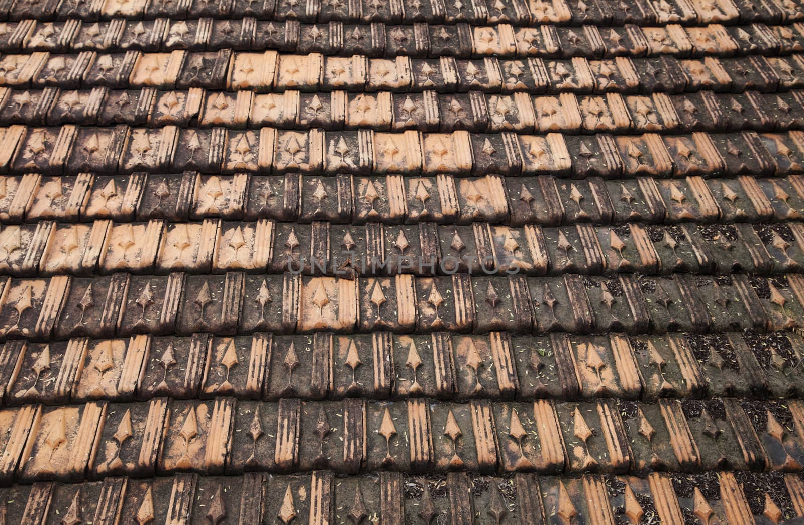 Roof of a house covered with old red tiling