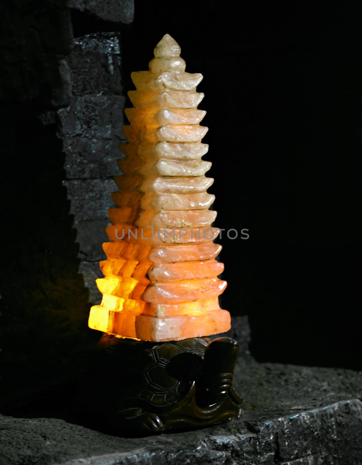 Glowing stone lamp in a Buddhist temple, Vietnam