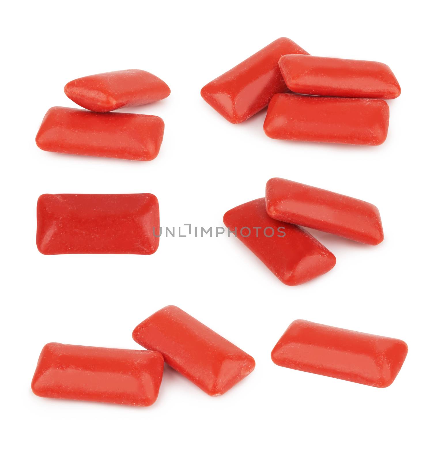 chewing or bubble gums on white with clipping path