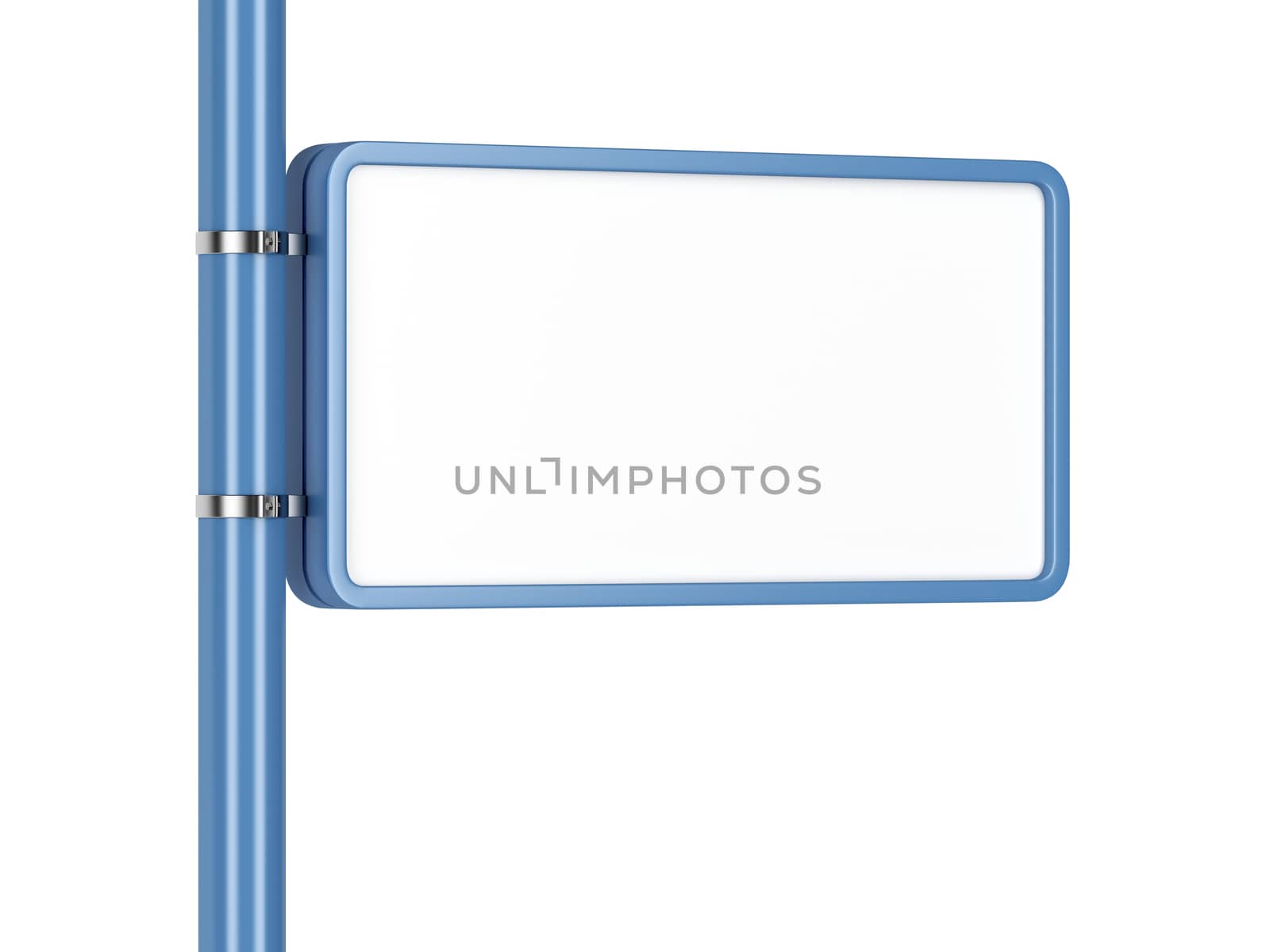 Blank billboard on a column on white background 