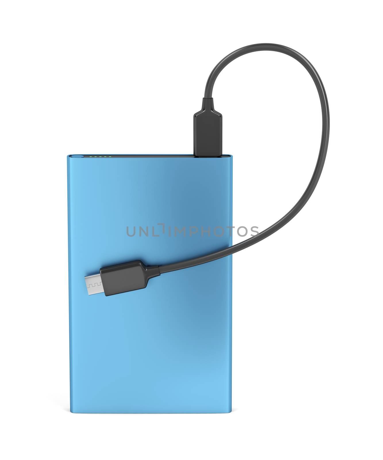 Power bank with usb-c cable on white background