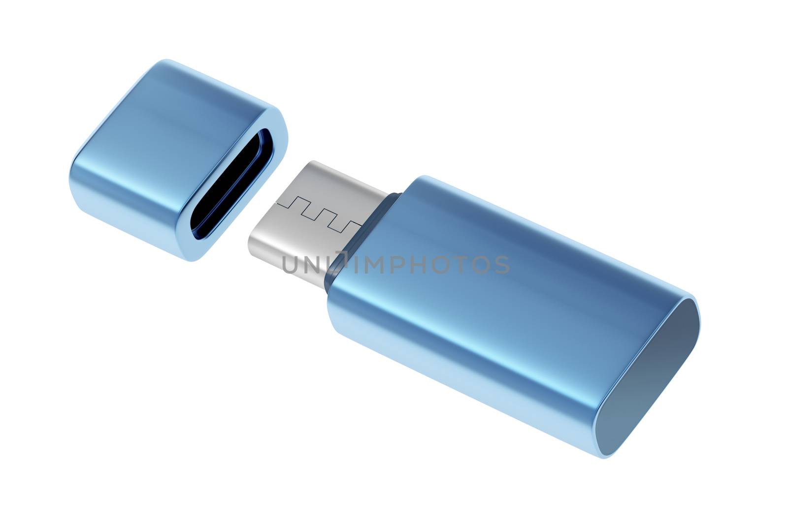 Blue usb-c flash stick isolated on white background