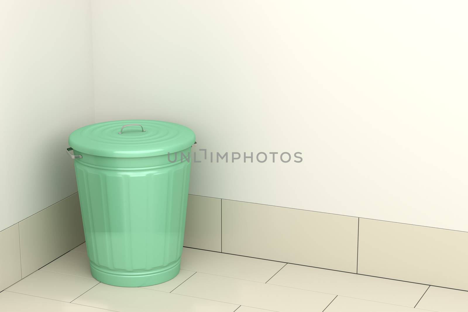 Green garbage bin in the room 