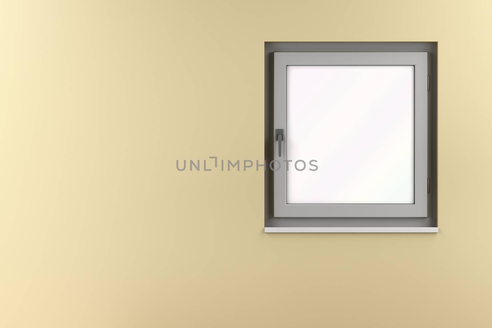 PVC window on a brown wall, 3D illustration 