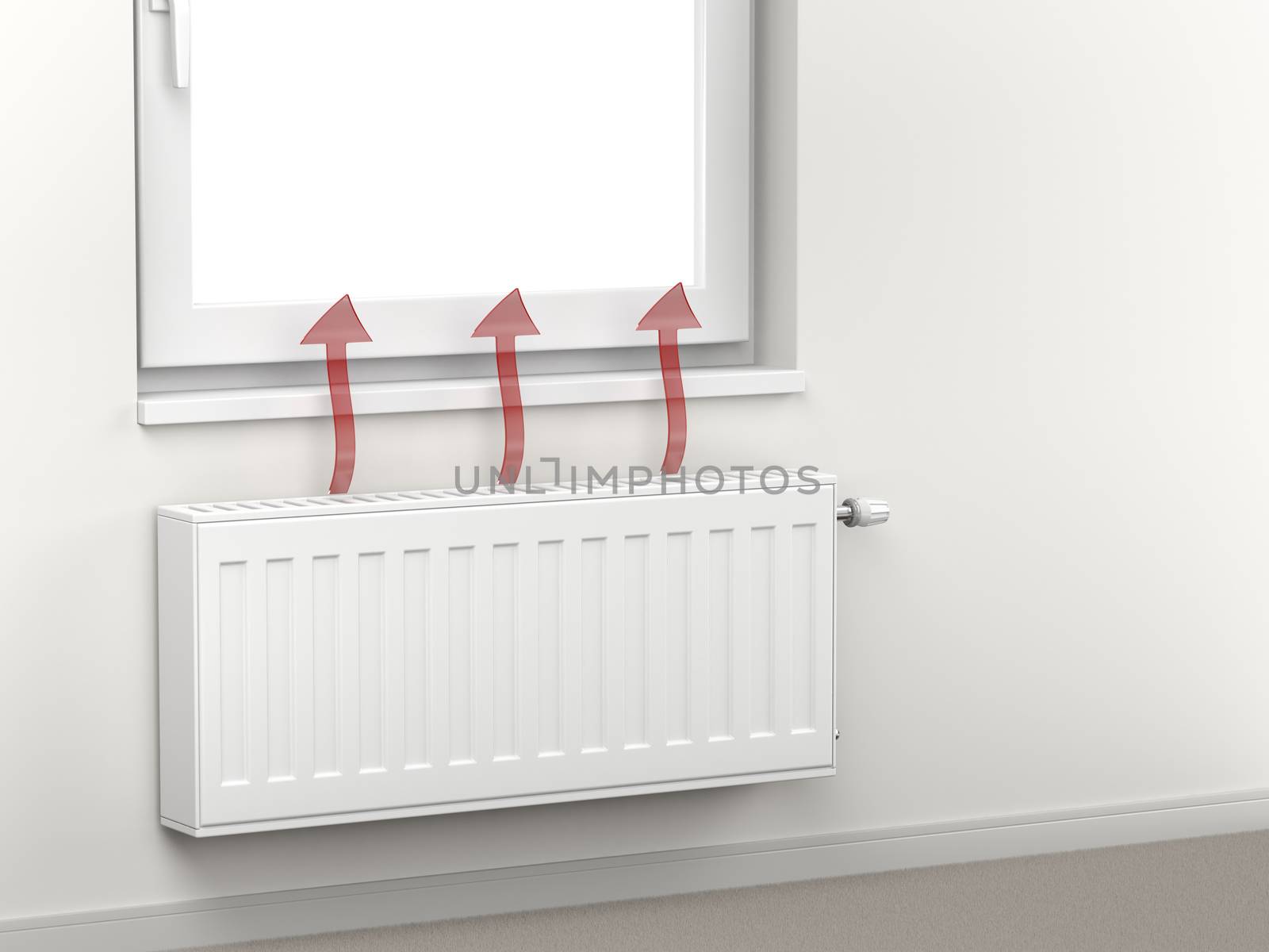 Central heating radiator in the room emitting hot air