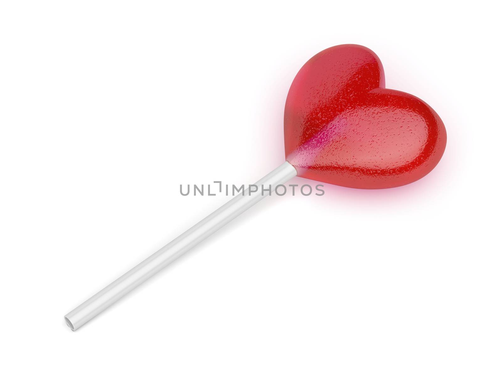 Lollipop in shape of heart on white background