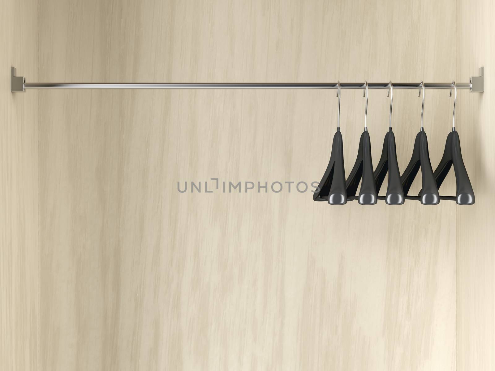 Row of empty hangers in the wardrobe