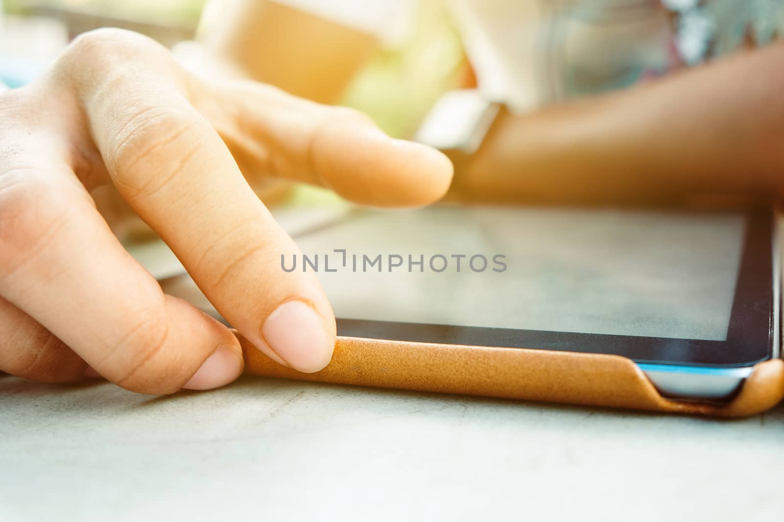 man hands with tablet computer