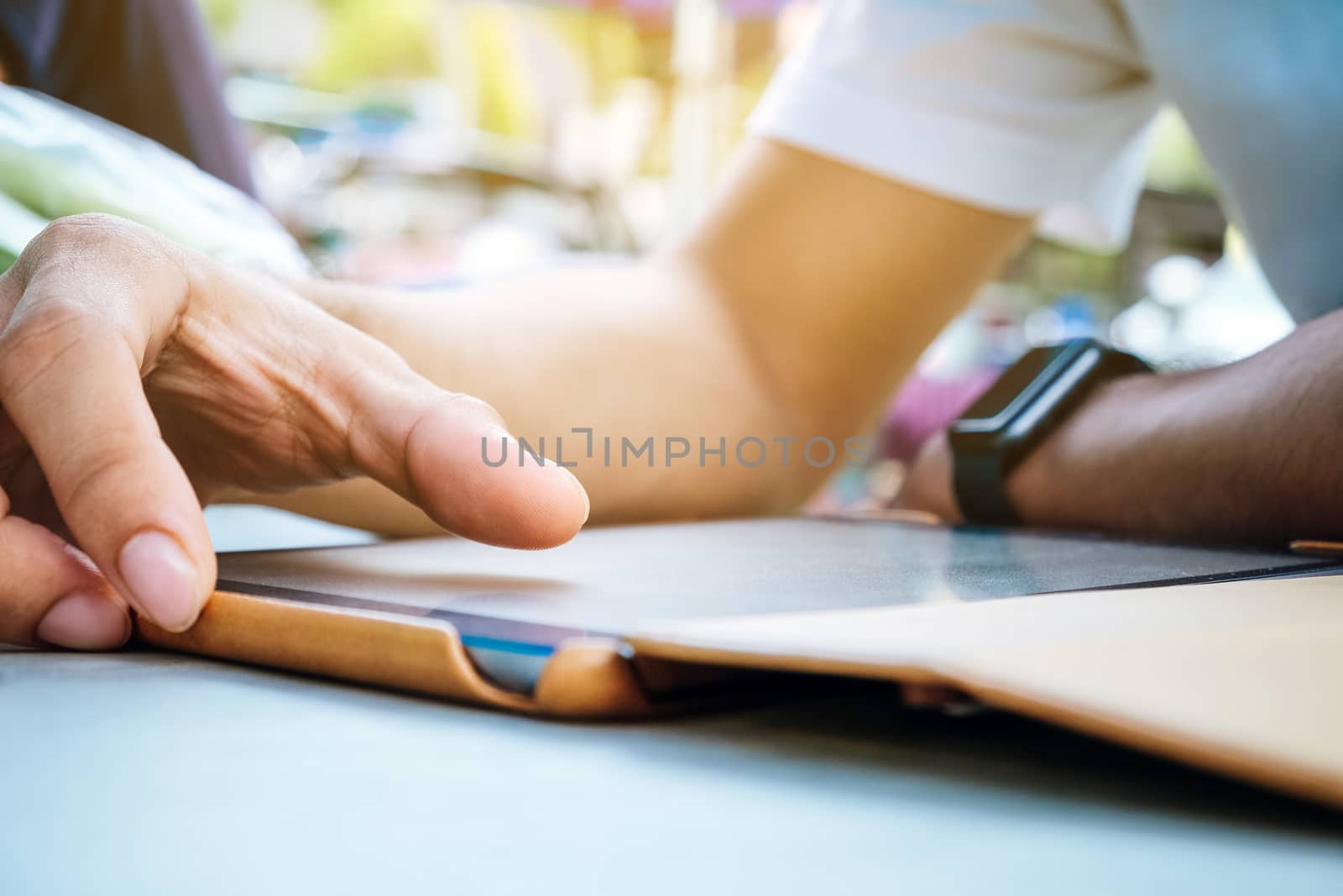 man hands with tablet computer