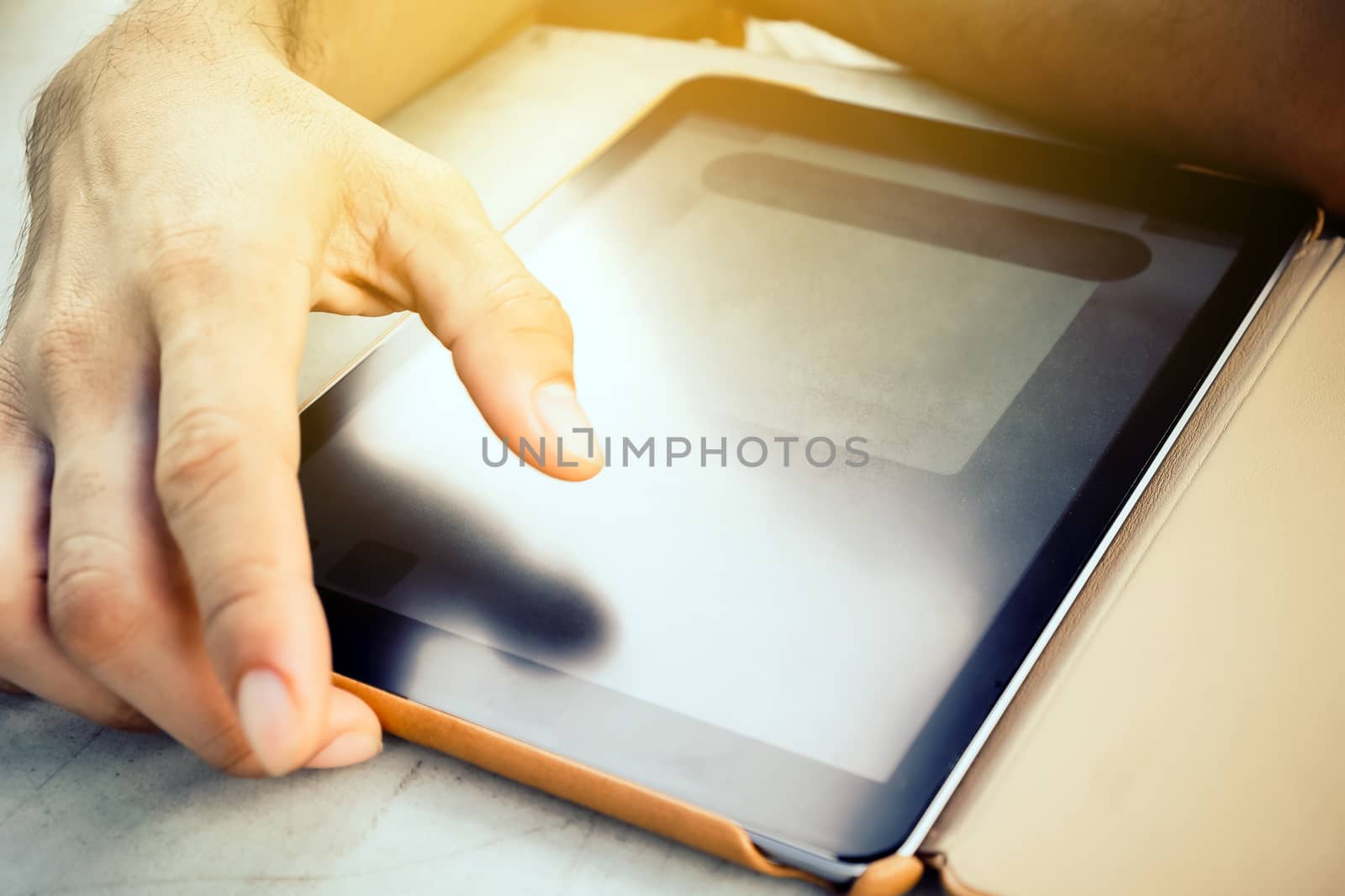 man hands with tablet computer