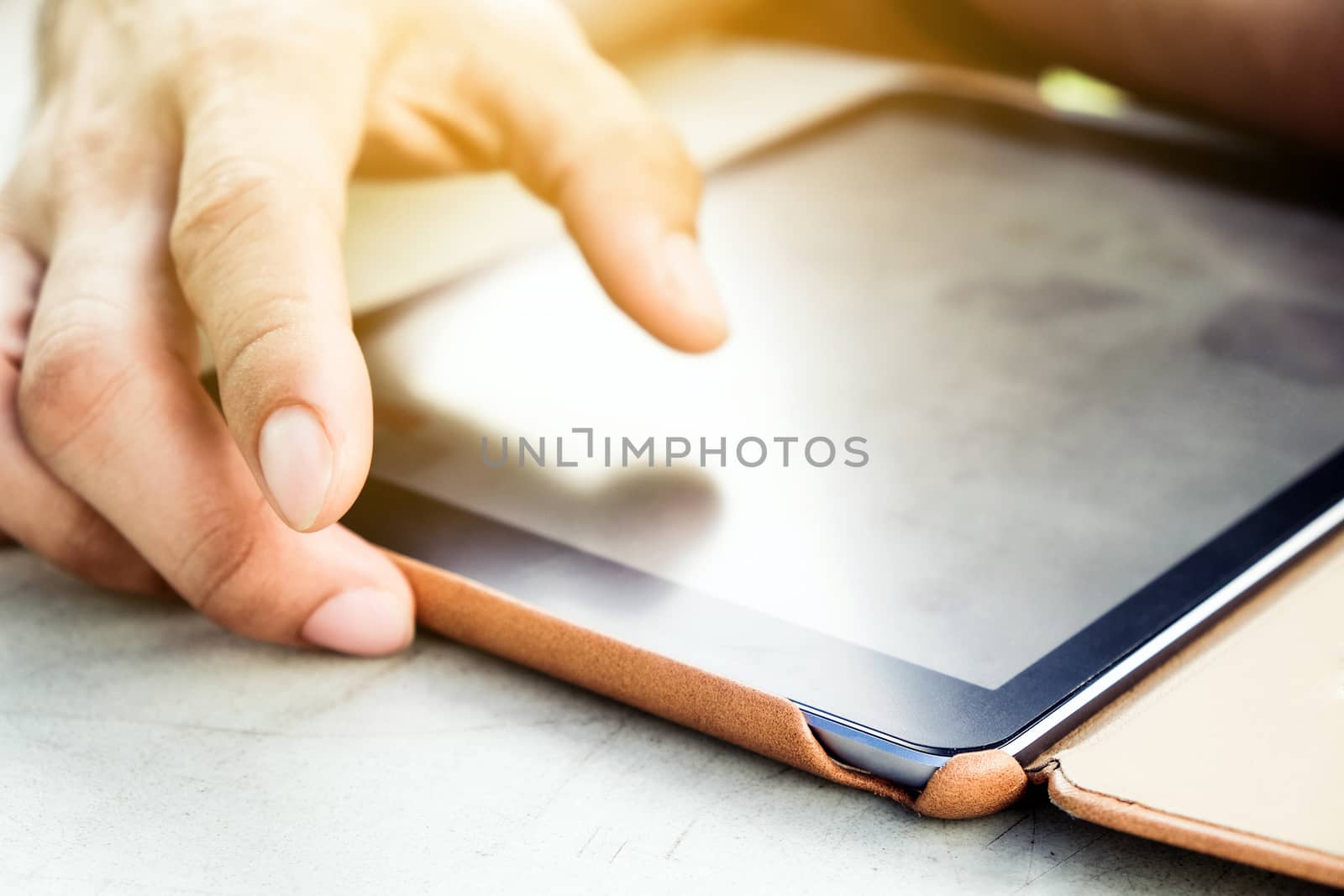 man hands with tablet computer