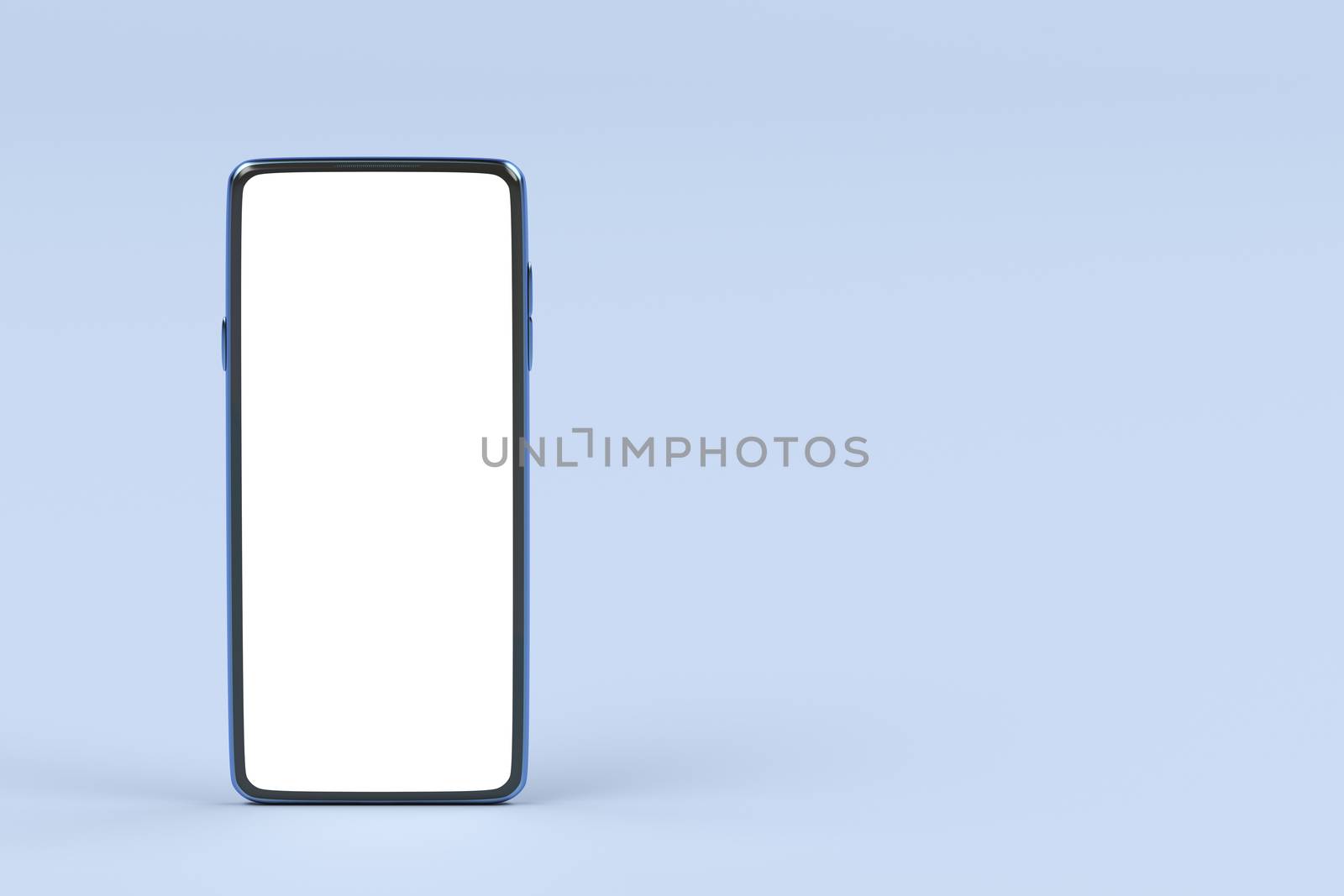 Smartphone with empty screen on blue background