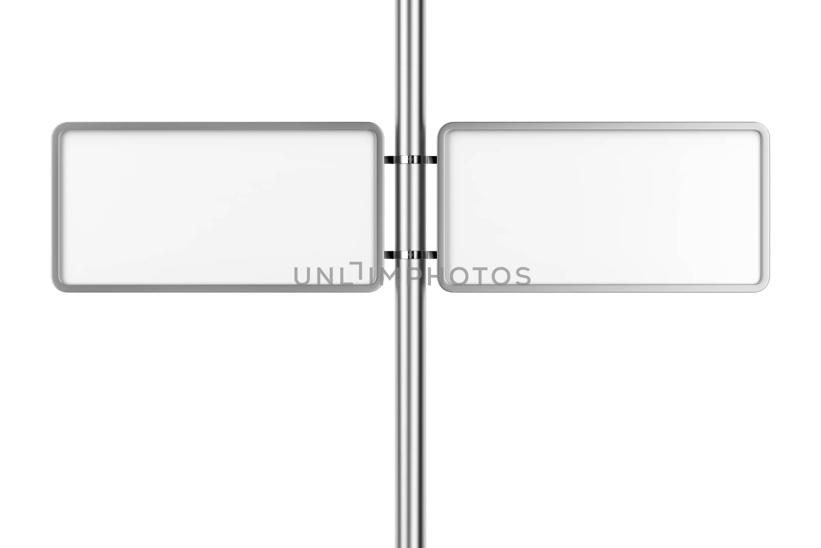 Two blank billboards attached on column, front view 