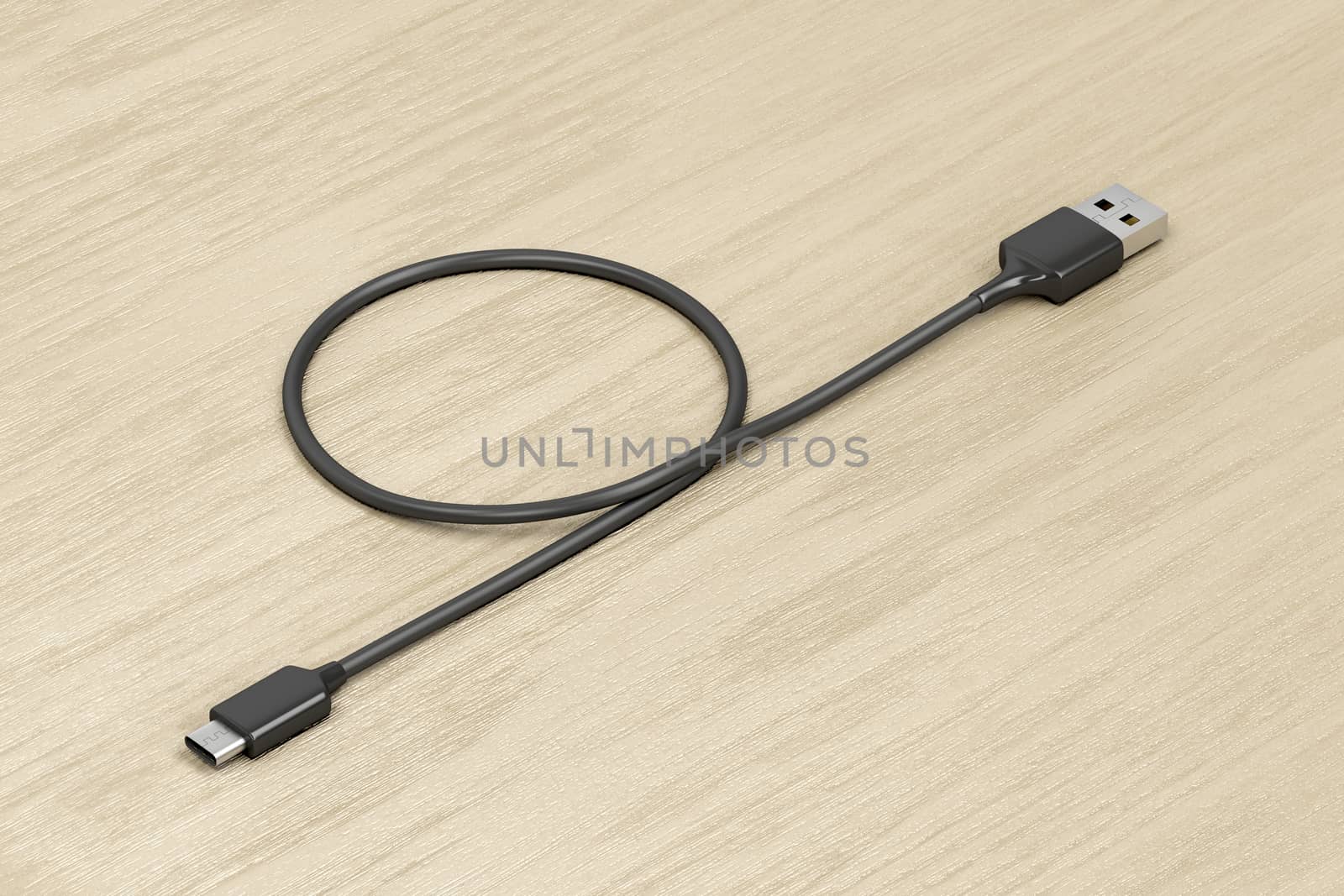 Cable usb-a to usb-c on wood table