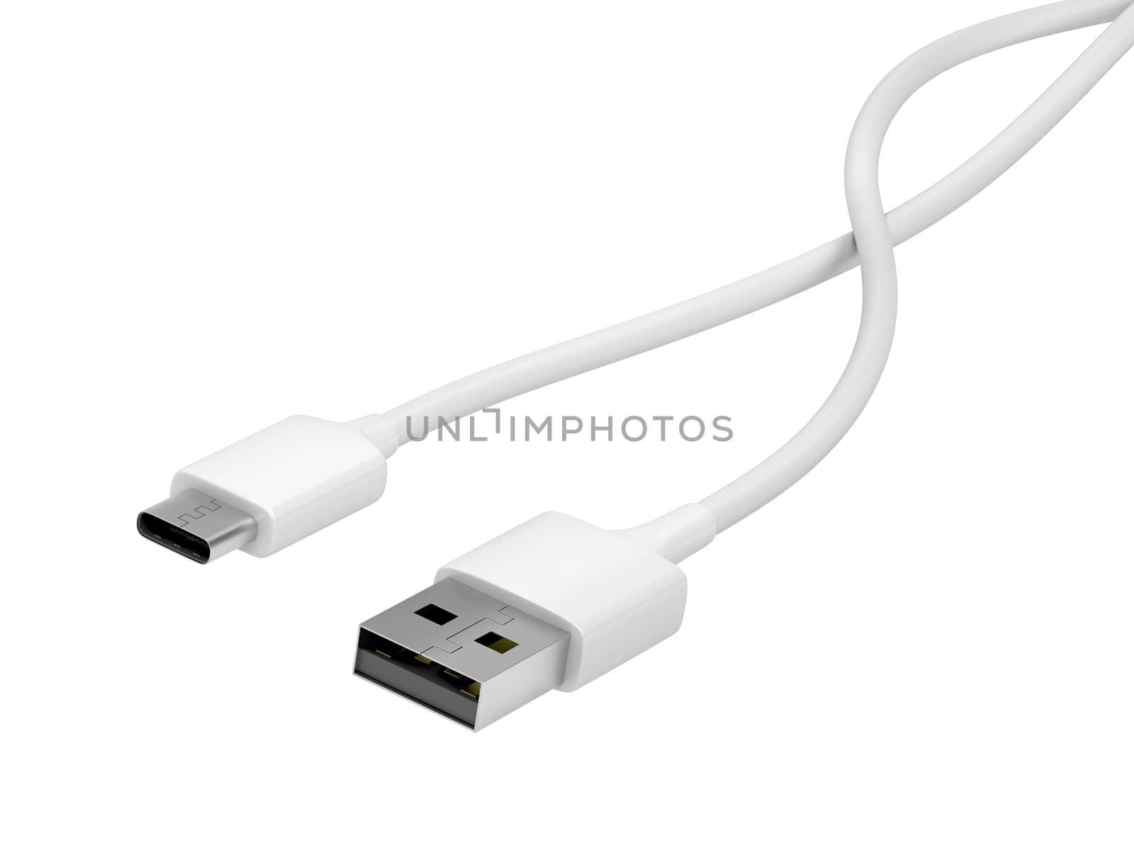USB-A and USB-C cables, isolated on white background