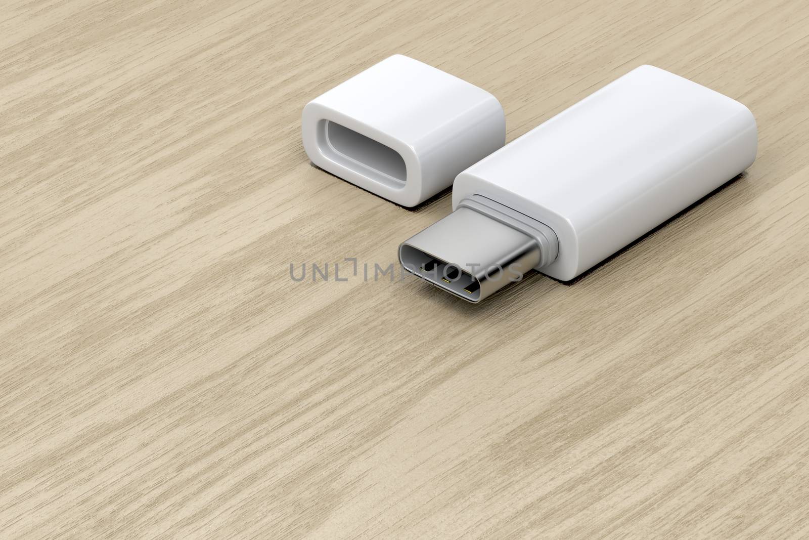 Usb type-c flash drive on wood background