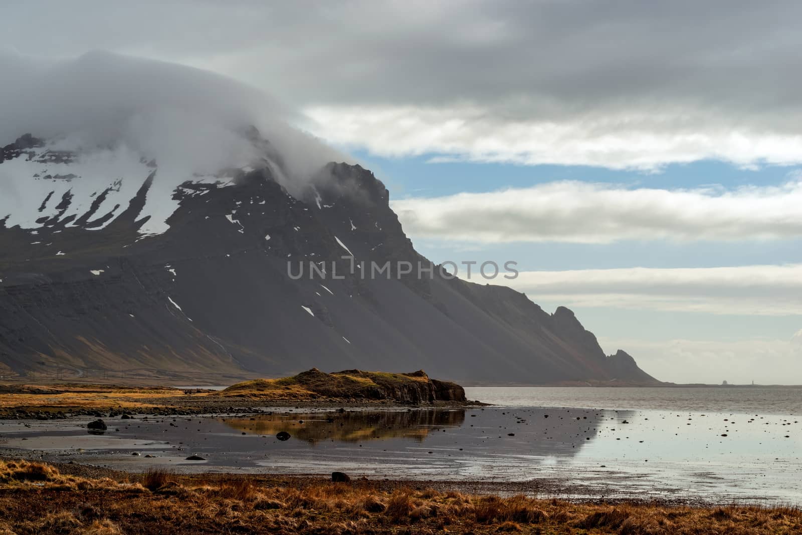 Vestrahorn mountain in a cloudy day, Iceland