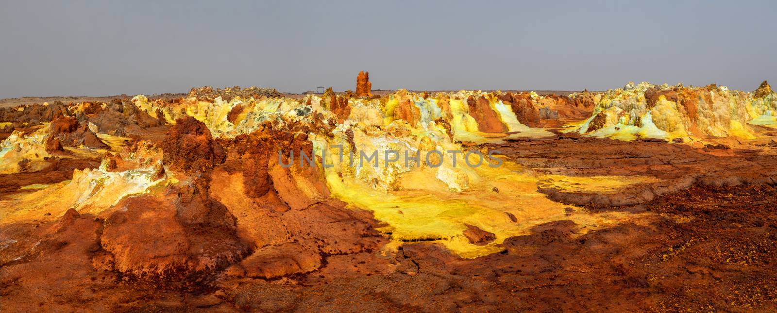 Beautiful small sulfur lakes Dallol, Ethiopia. Danakil Depression is the hottest place on Earth in terms of year-round average temperatures. It is also one of the lowest places on the planet