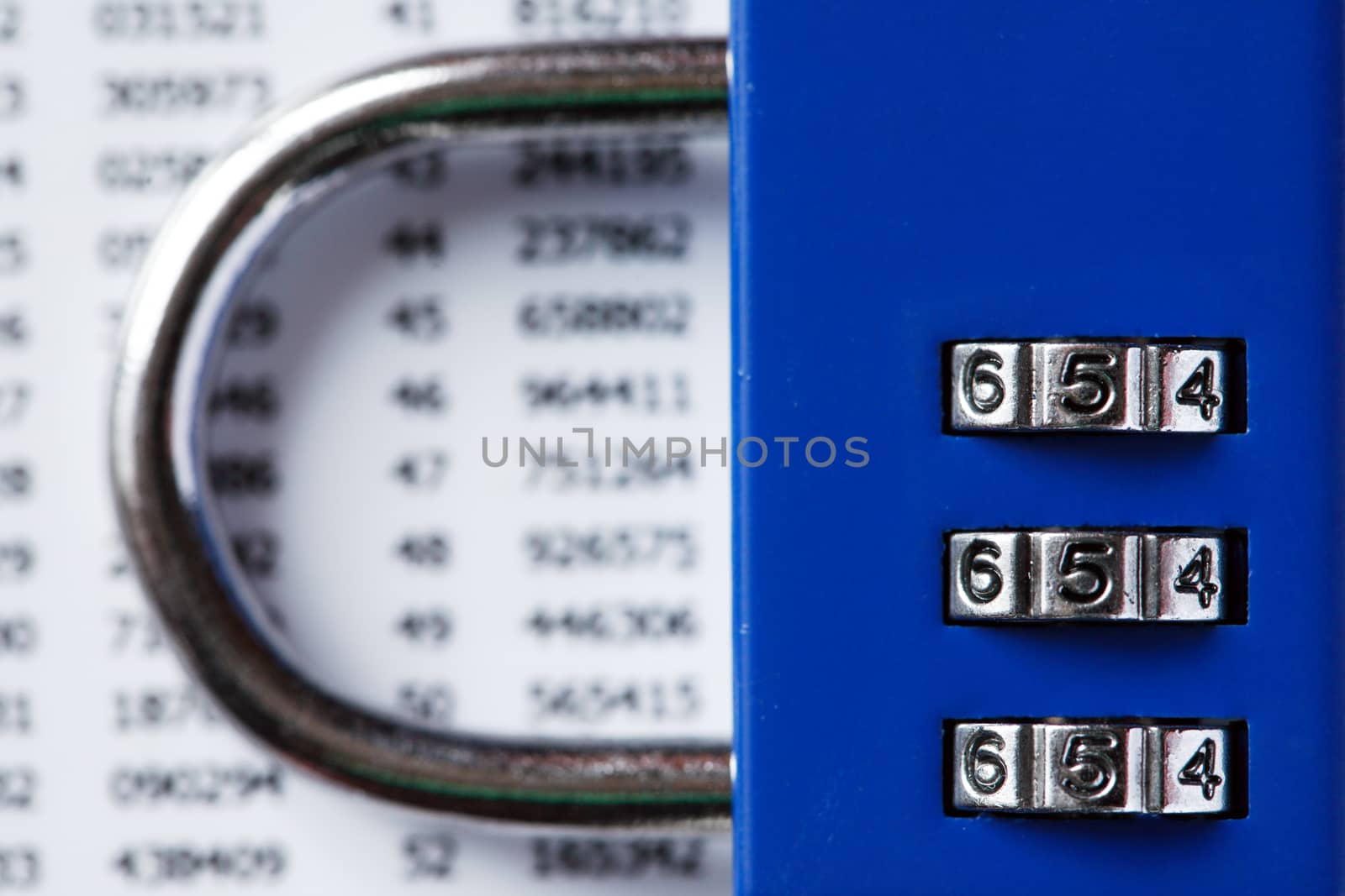 Financial security concept. Combination lock on white plastic card with digits