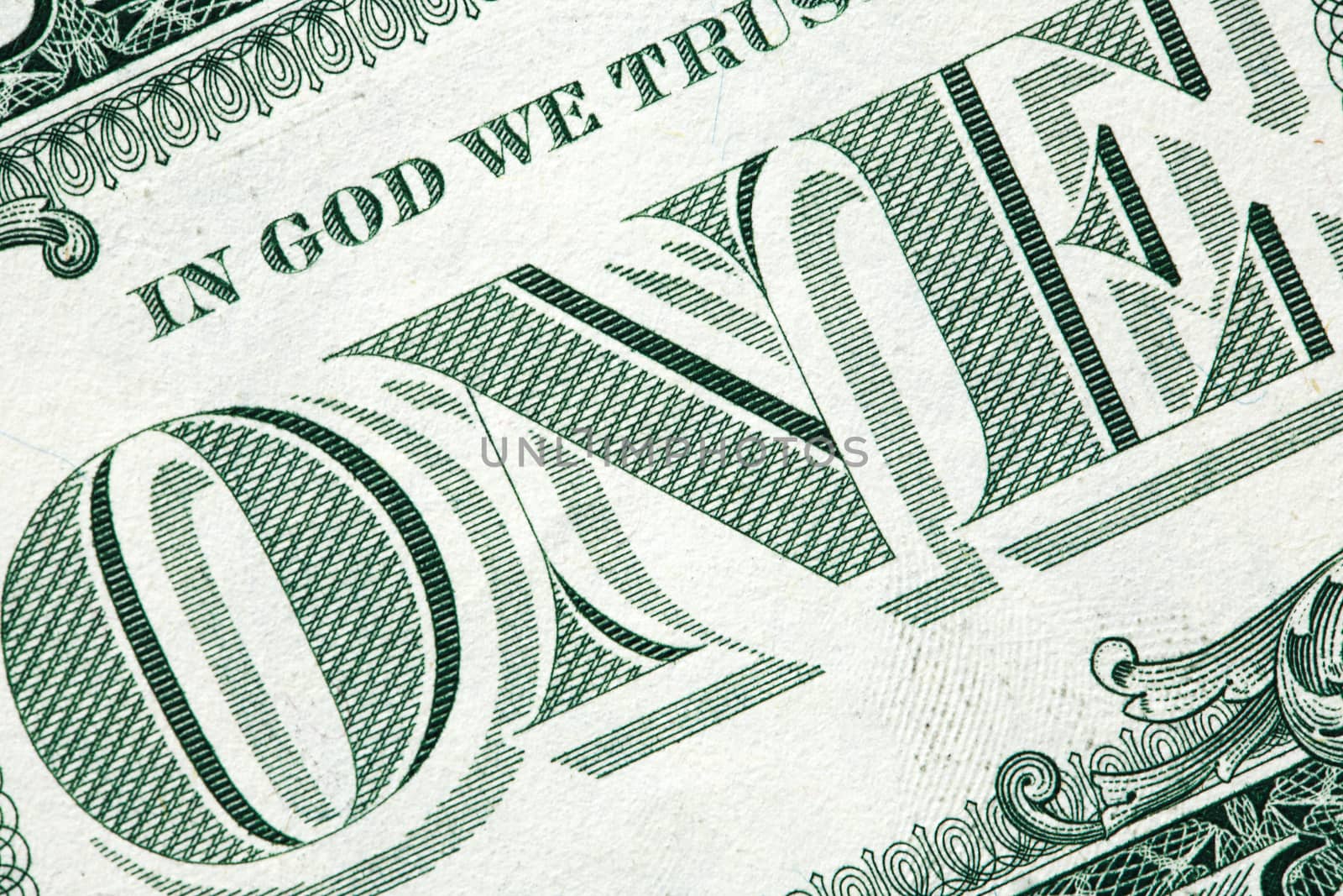 Fragment of one USA dollar banknote extreme closeup