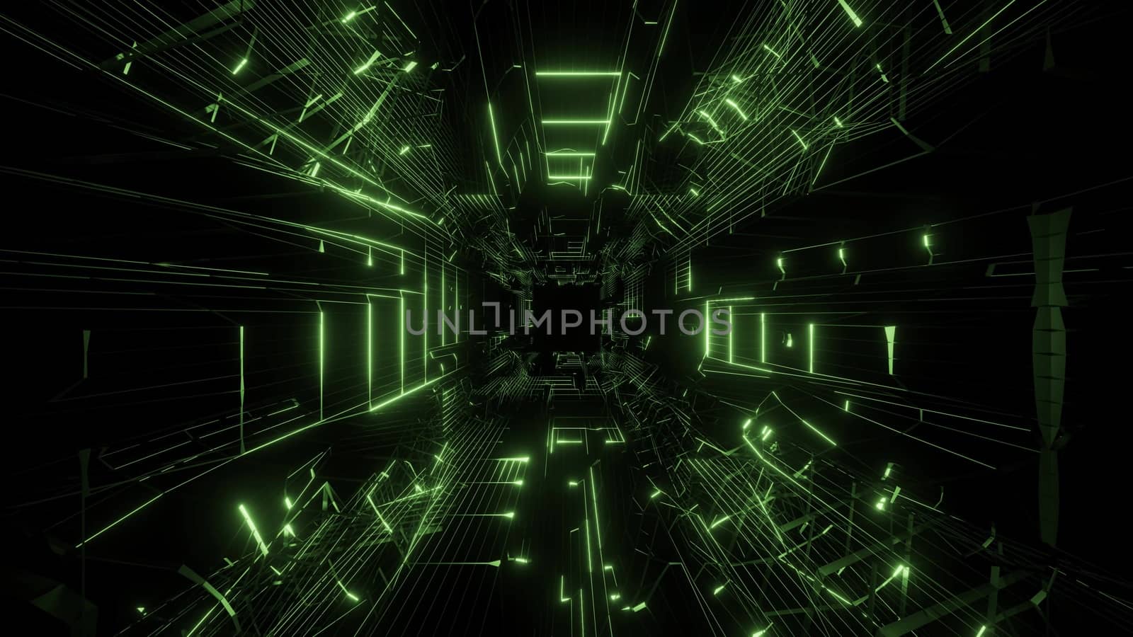 green wireframe design with nice reflection 3d rendering background wallpaper, blue abstract wireframe with black tunnel 3d illustrtion