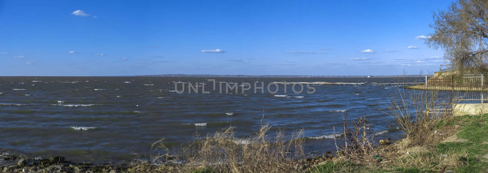 Panoramic view of the Dniester estuary near the Akkerman Fortress in Ukraine