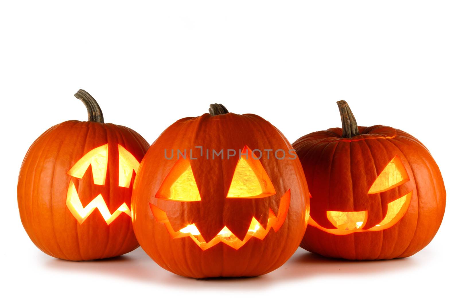Three Halloween Pumpkins isolated on white background