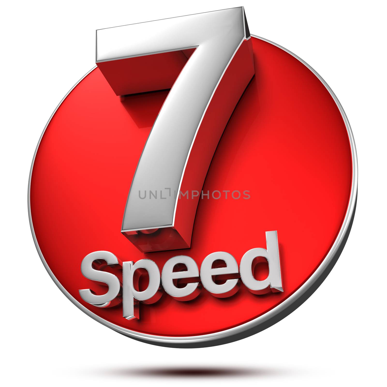 7 Speed 3d rendering on white background.(with Clipping Path).