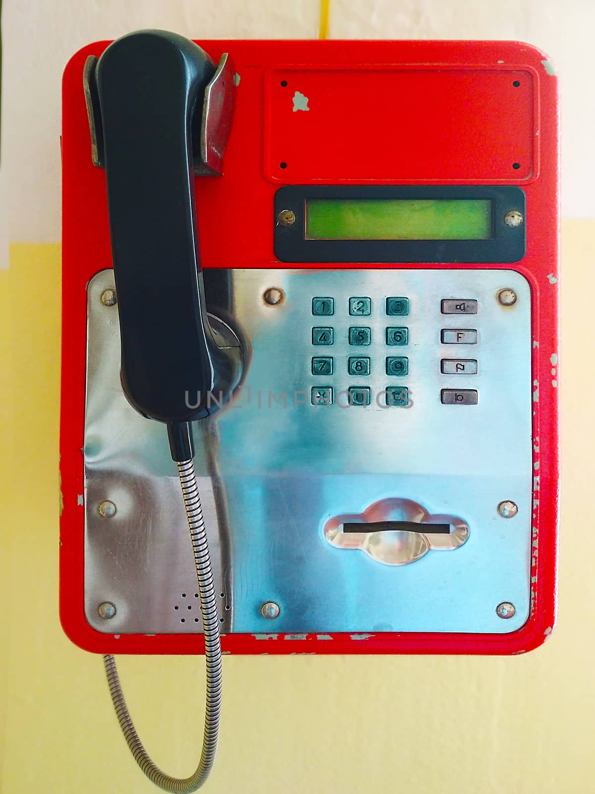 Red wall phone with metal insert. by Igor2006
