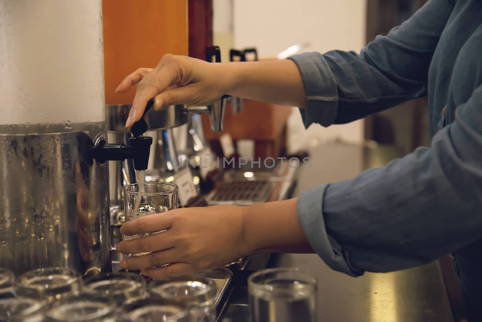 Woman eat the breakfast set in a hotel - people with breakfast in hotel concept