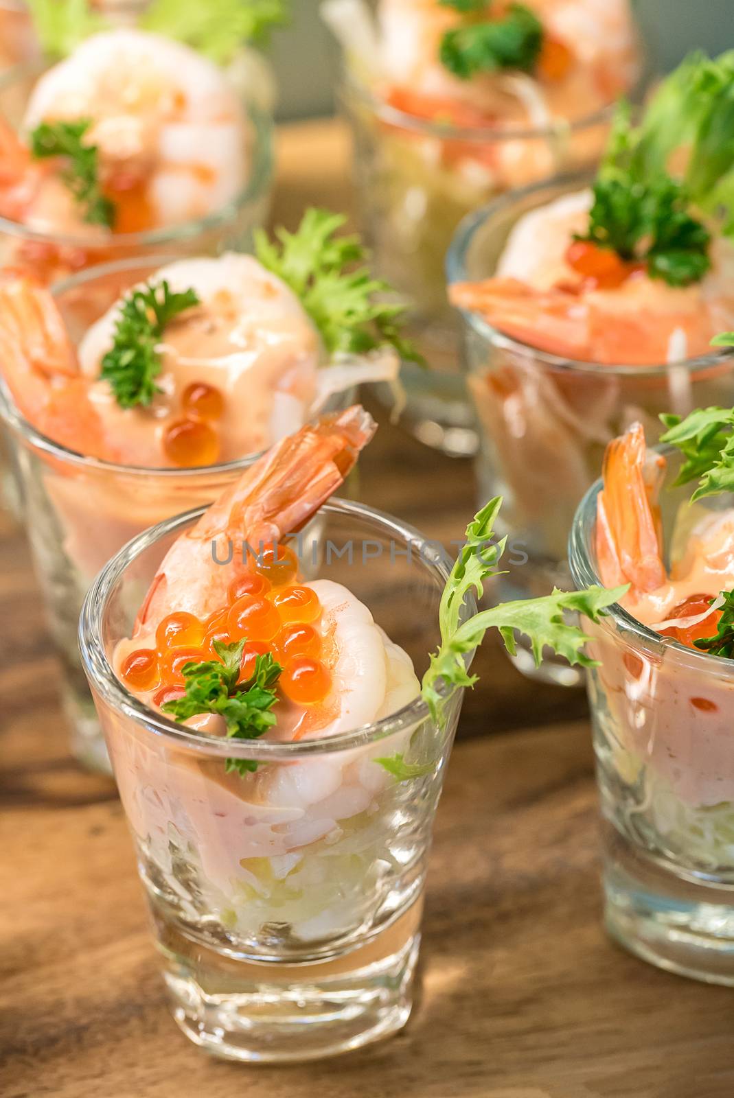 Shrimp Cocktail and egg in glass
