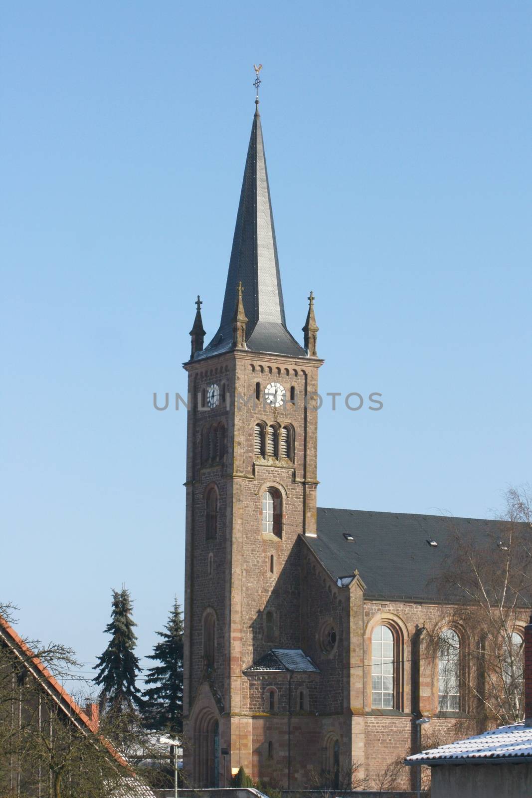 View of the church in Reichenbach near Baumholder, Germany  Ansicht der Kirche in Reichenbach bei Baumholder,Deutschland