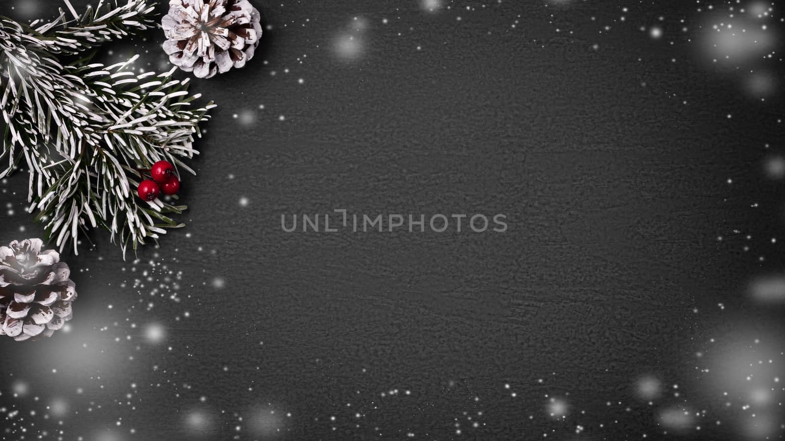 Christmas composition, blank for design - cones and decorations on a textured background, copy space, place for text.