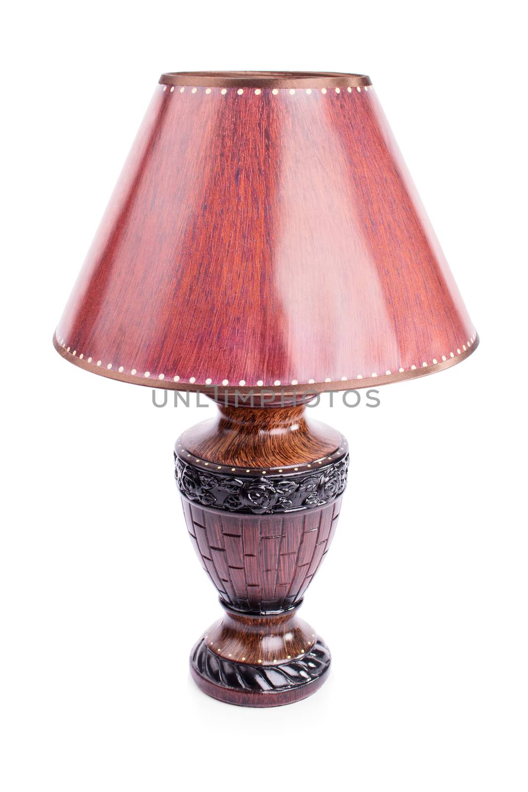 Old fashioned antique nightstand lamp, isolated on white background.