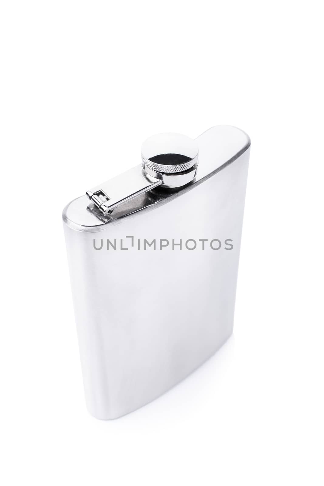 Stainless steel flask isolated on white background.