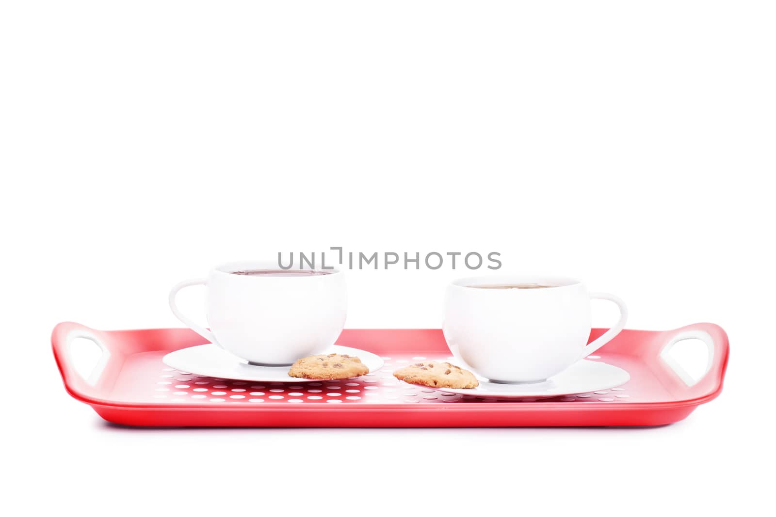 Two cups of tea with cookies on a platter by Mendelex