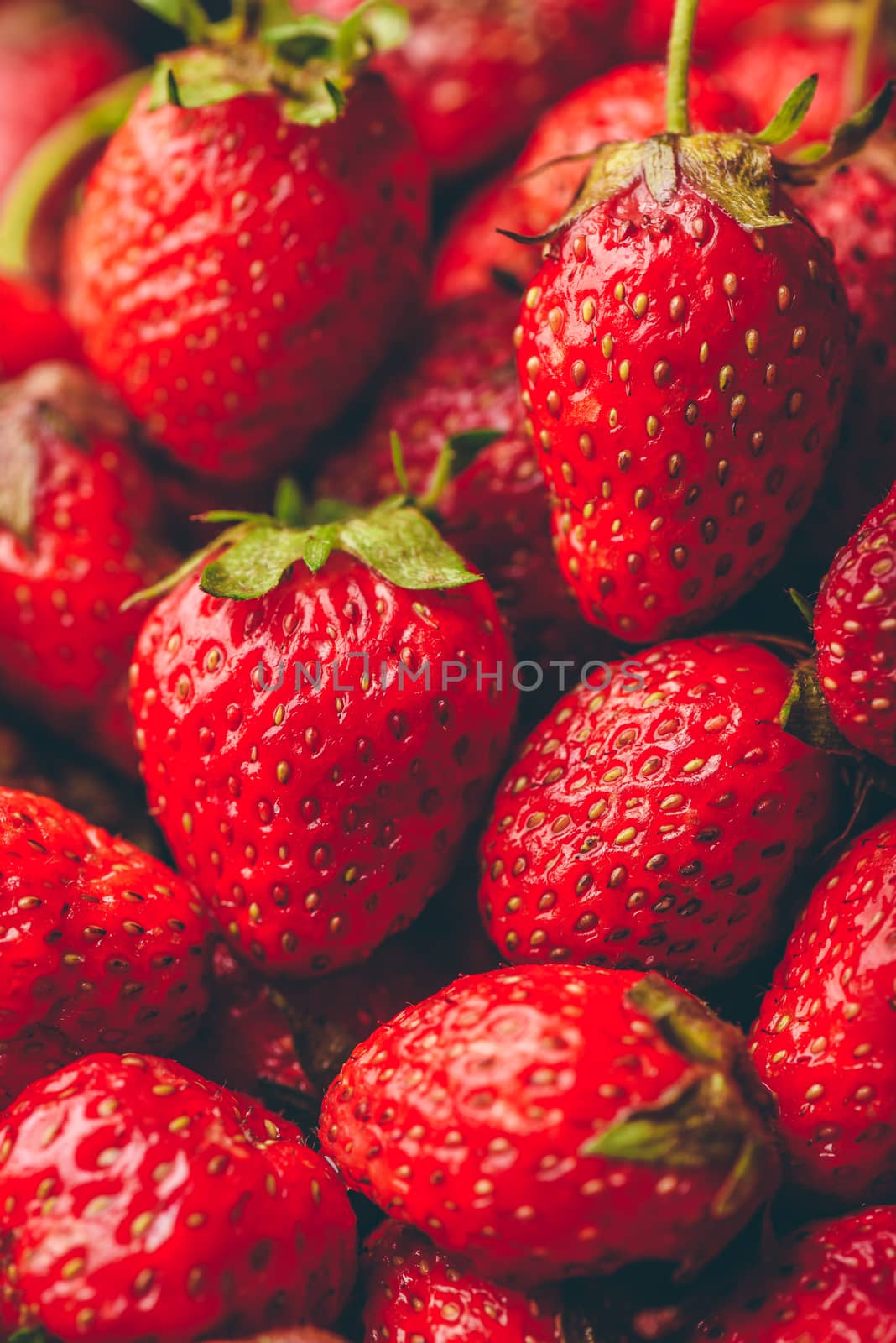 Background of Ripe and Fresh Strawberries. Selective Focus.