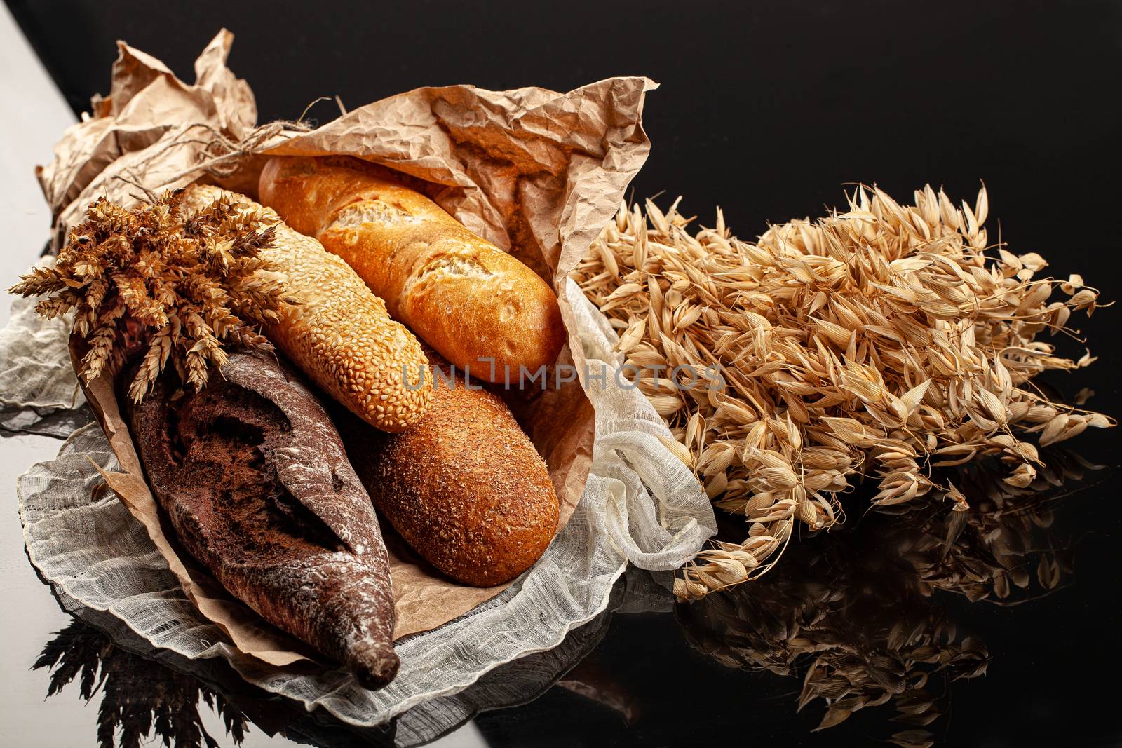 Bread and ears on a glass background