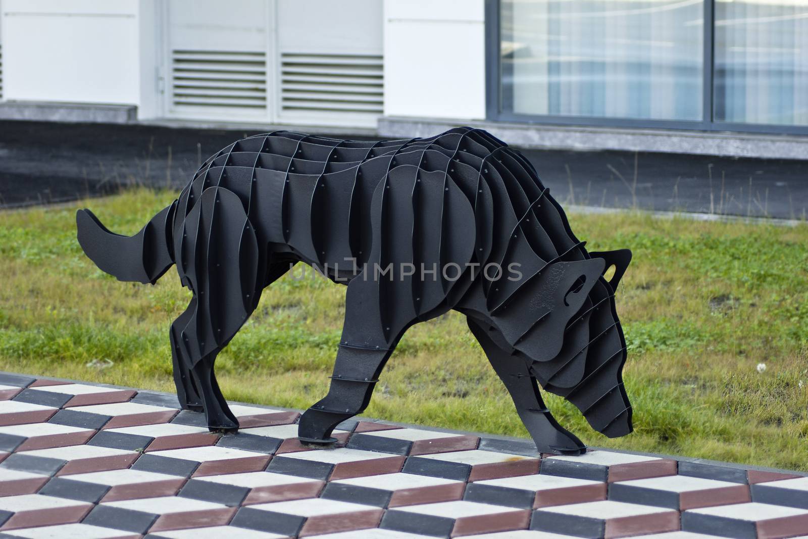 Wolf life-size made of blued metal plates of dark color. by Igor2006