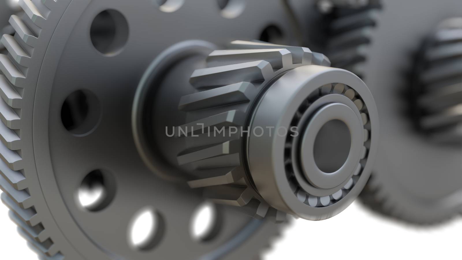 Gear metal wheels close-up. 3D ollustration, DOF effect