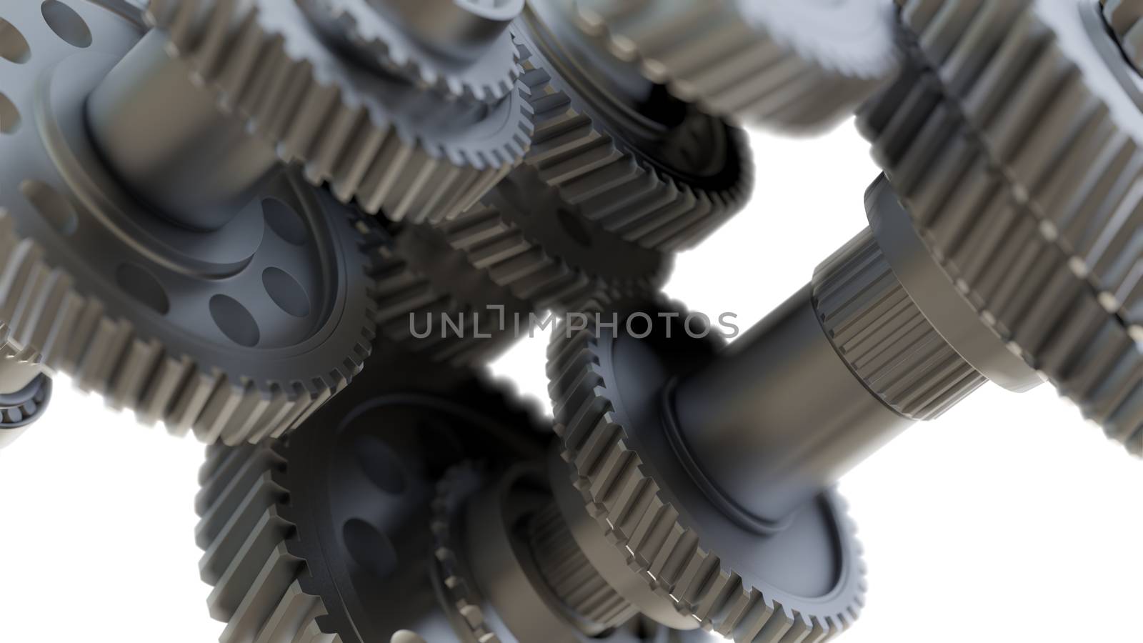 Gear metal wheels close-up. 3D ollustration, DOF effect